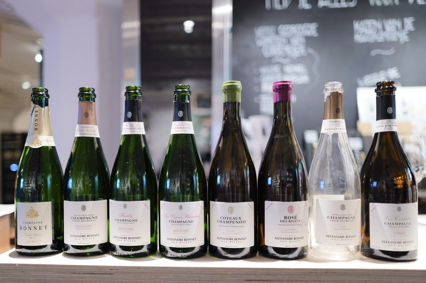 Bottles of Rosé des Riceys and Champagne from Les Riceys