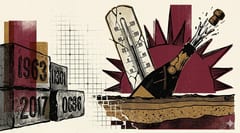 Thermometer en wijnglas tegen Champagne vineyard achtergrond