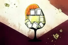Sherry spritz recept: glas met fino spritz, ijs en citroen op zomertafel