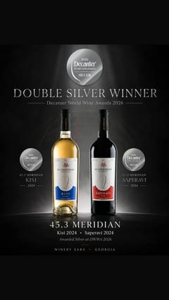Winery Saba 45.3 Meridian Kisi en Saperavi 2024, dubbel zilver bij Decanter World Wine Awards 2026
