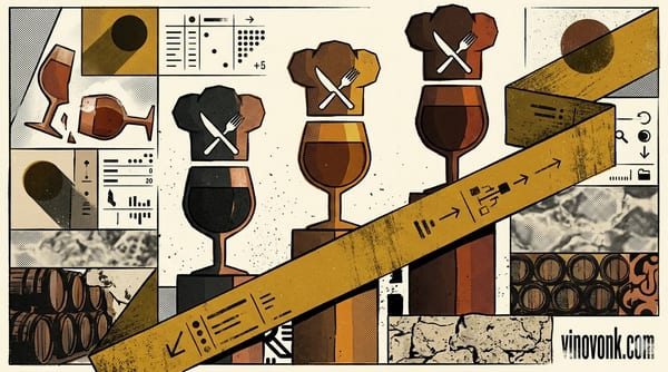 Editorial brutalist illustration of a set table with sherry glasses and fragmented Andalusian arches