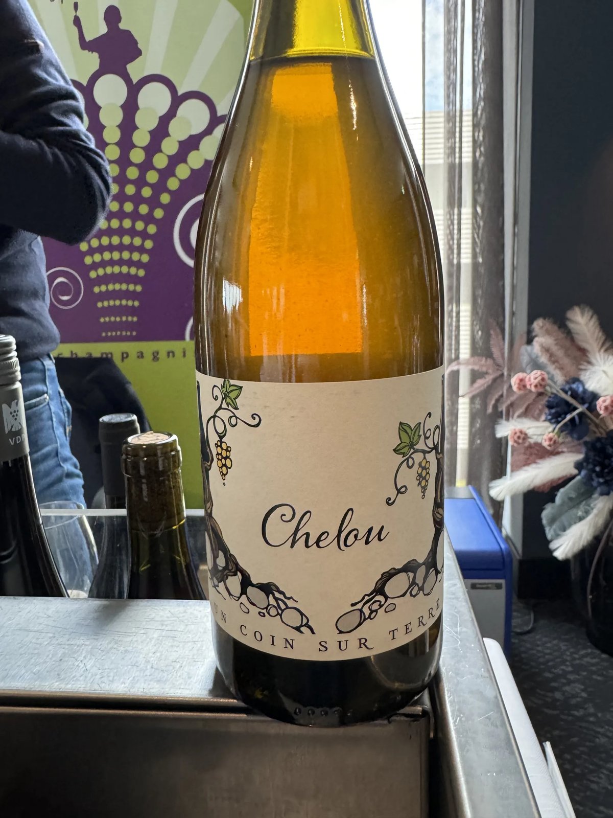 Twee bezoekers poseren door een grote #ViniBio fotolijst bij het evenement