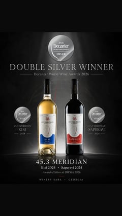 Winery Saba 45.3 Meridian Kisi en Saperavi 2024, dubbel zilver bij Decanter World Wine Awards 2026