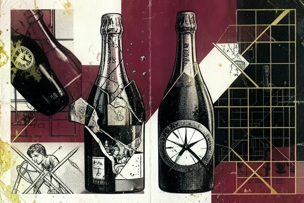 Twee champagneflessen naast elkaar: een zonder en een met jaargang op het etiket