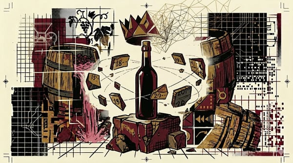 Brutalistische plint van krijt met een enkele fles silhouet en orbitale jaargangen, brutalistische compositie