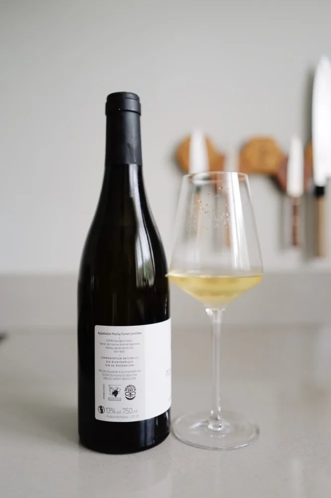 Achteretiket van Pouilly-Fumé MCMLV 2023 met vermelding van oude wijnstokken, natuurlijke fermentatie en vin de macération