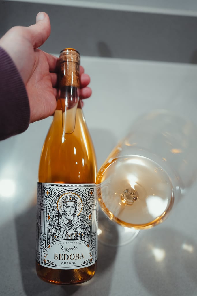 Fles Bedoba Orange 2021 Georgische amber wijn van Rkatsiteli en Kisi