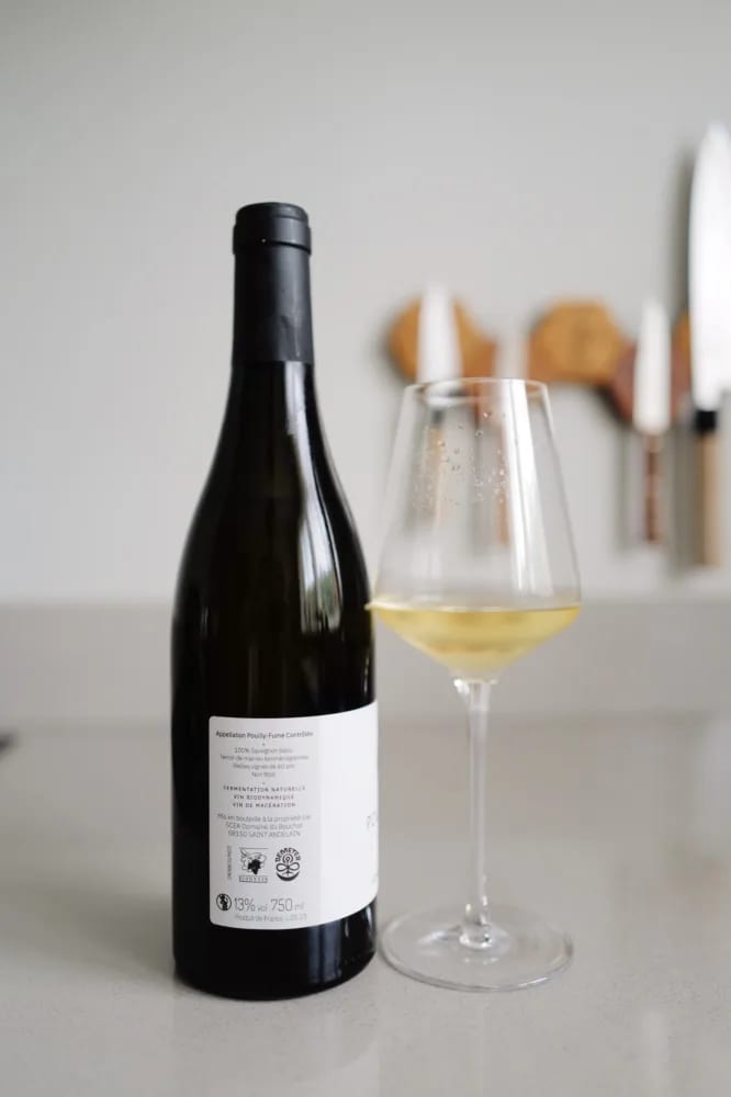Achteretiket van Pouilly-Fumé MCMLV 2023 met vermelding van oude wijnstokken, natuurlijke fermentatie en vin de macération