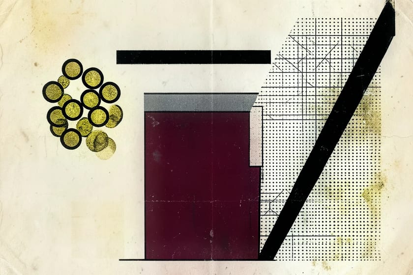 Brutalist illustration in oxblood and cream of a vessel filled to only a third, a black rule above marking the level never reached